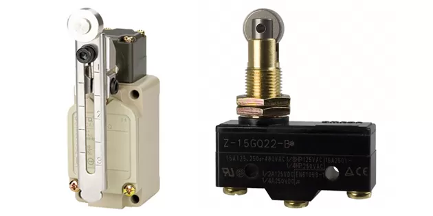 Công tắc hành trình cần dài có bánh xe, góc mở 45, chịu dầu nước, thân lớn